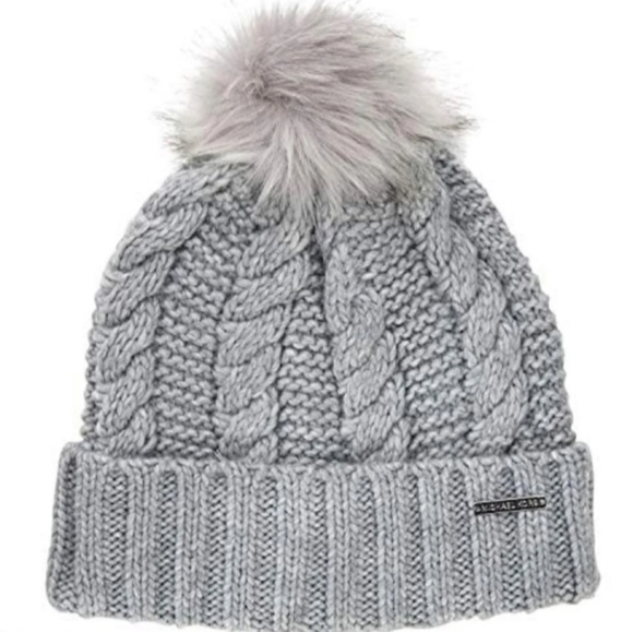 Michael kors women cable knit teddy fleece faux fur  pom pom beanie & scarf set - Picture 6 of 6